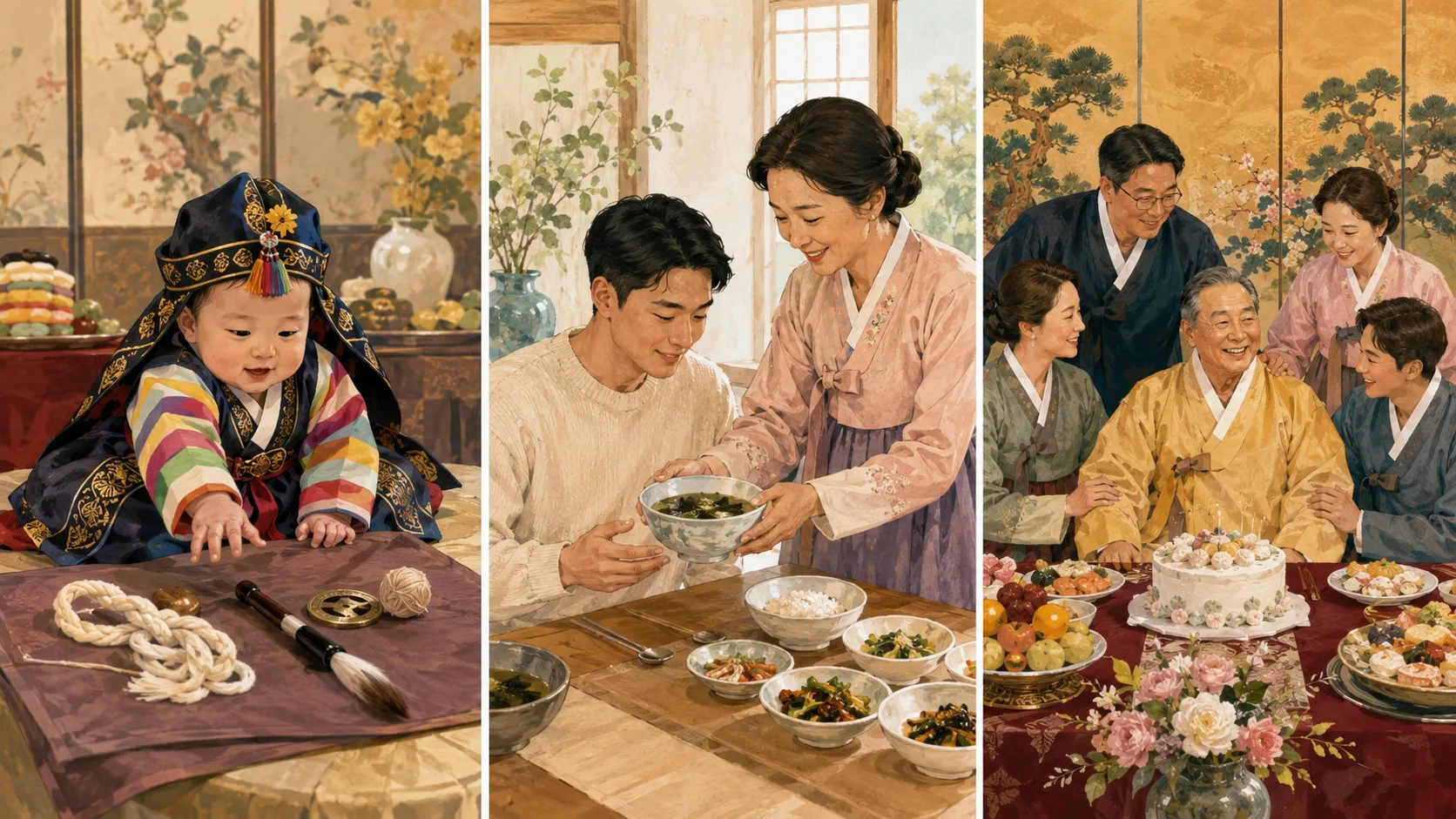 Korean birthday traditions triptych